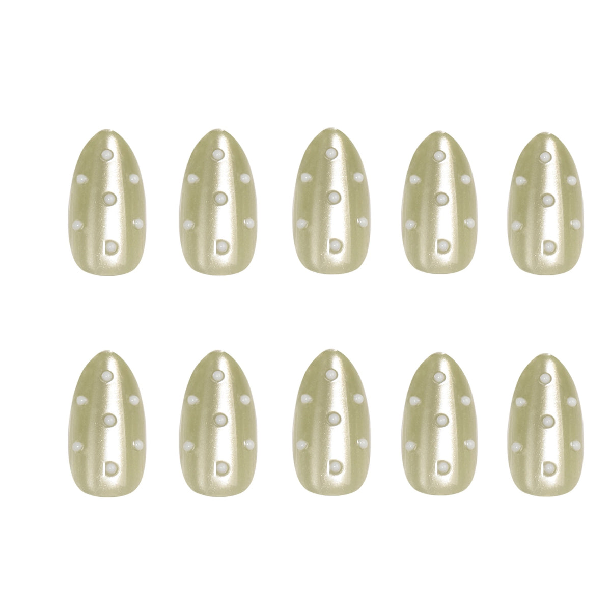 Golden Green Glow Pearls press-on nails - nails only