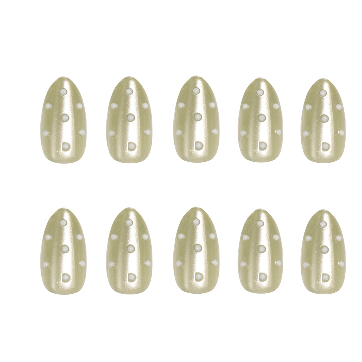 Golden Green Glow Pearls press-on nails - nails only