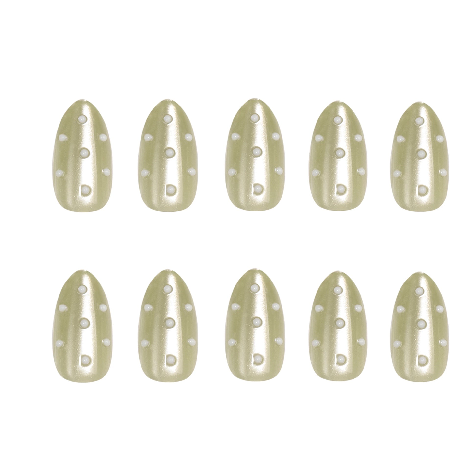 Golden Green Glow Pearls press-on nails - nails only