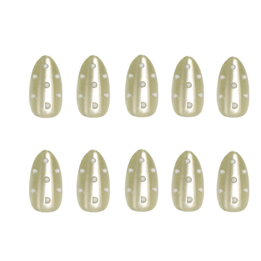 Golden Green Glow Pearls press-on nails - nails only