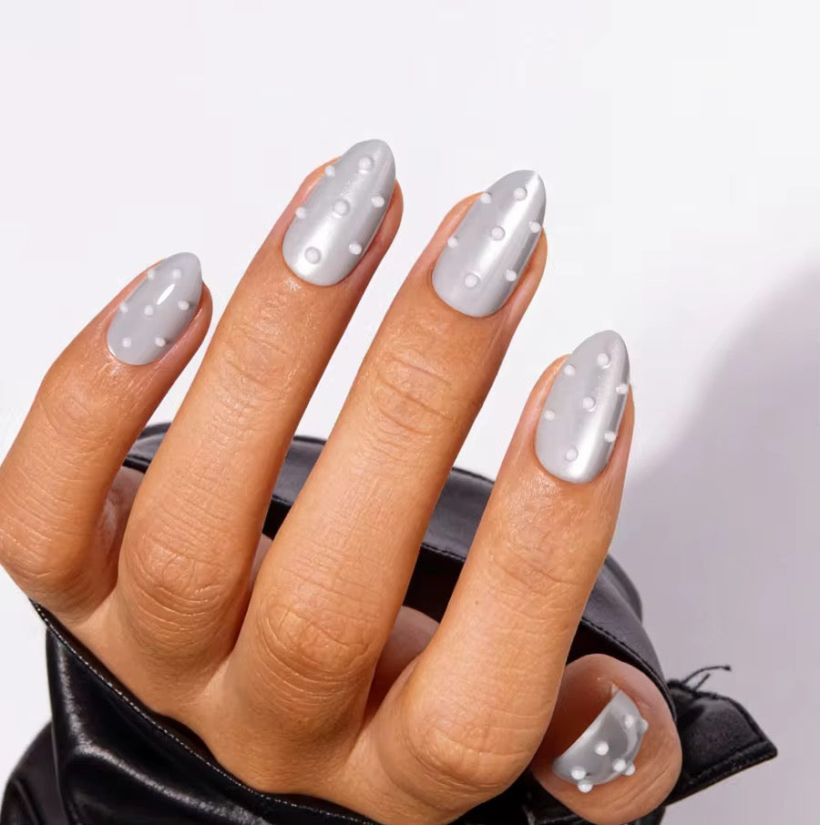 Sterling Pearl Chic press-on nails - lifestyle hand shot